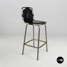 将图片加载到图库查看器,Stools in metal and black leather, 1970s