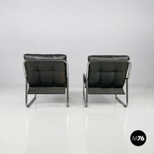 将图片加载到图库查看器,Armchairs in metal and black synthetic leather, 1970s