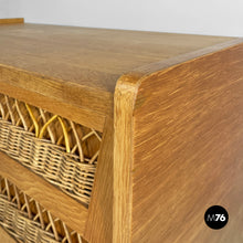 Charger l'image dans la galerie, Chest of drawers in wood and rattan, 1960s