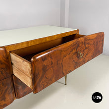 Charger l'image dans la galerie, Chest of drawers in wood, glass and brass, 1950s