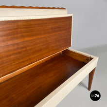 Load image into Gallery viewer, Bench in wood and white leather, 1940s