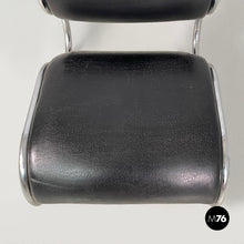 Carica l'immagine nel visualizzatore di Gallery, Black faux leather and steel armchair, 1980s