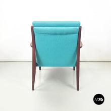 画像をギャラリービューアに読み込む, Armchairs in light blue fabric and wood, 1960s