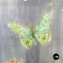 将图片加载到图库查看器,Canvas painting with flowers and butterfly, 1970s