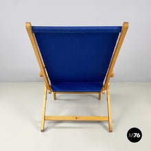 画像をギャラリービューアに読み込む, Deck chair in blue fabric and wood by Fratelli Reguitti, 1960s