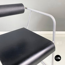 将图片加载到图库查看器,Chair in gray metal, black rubber and wood, 1980s