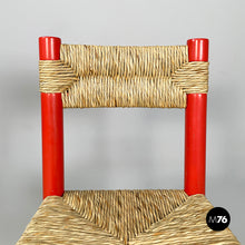 将图片加载到图库查看器,Chairs in red wood and straw, 1970s