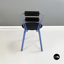 将图片加载到图库查看器,Chairs in blue metal, black wood and black rubber, 1980s