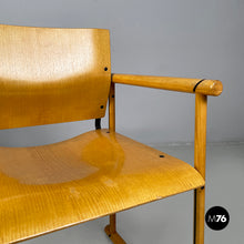 Load image into Gallery viewer, Chairs with armrests in wood and black metal, 1970s