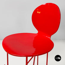 Load image into Gallery viewer, Stools in wood and red metal, 1980s