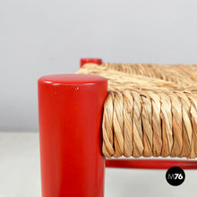 Load image into Gallery viewer, Stool in red wood and straw, 1970s