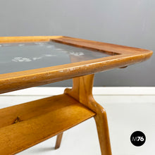 画像をギャラリービューアに読み込む, Coffee table in wood and decorated glass, 1950s