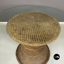 Load image into Gallery viewer, Round dining table in glass and rattan, 1960s