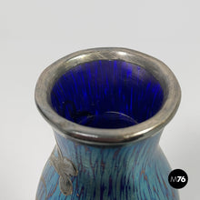 画像をギャラリービューアに読み込む, Vase in blue glass and silver-plate, 1930s