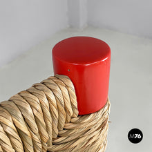 将图片加载到图库查看器,Chairs in red wood and straw, 1970s