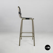 将图片加载到图库查看器,Stools in metal and black leather, 1970s