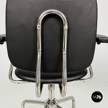 Load image into Gallery viewer, Swivel office chairs in steel and faux leather, 1960s