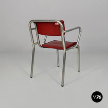画像をギャラリービューアに読み込む, Chairs in metal and red faux leather, 1930s