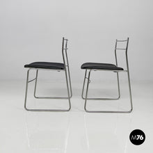 将图片加载到图库查看器,Chairs steel and black leatherette, 1970s