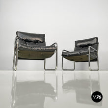 将图片加载到图库查看器,Armchairs in metal and black synthetic leather, 1970s
