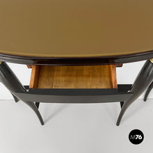 Load image into Gallery viewer, Wall console in wood, brass and glass, 1940s