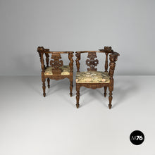Charger l'image dans la galerie, Wooden armchairs with floral fabric, late 19th century