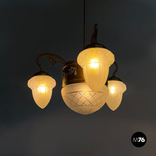 Charger l'image dans la galerie, Chandelier in molded satin glass and brass, early 1900s