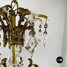 画像をギャラリービューアに読み込む, Glass drop chandelier with brass structure, 1900-1950s