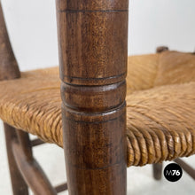 Load image into Gallery viewer, Wood and straw chair with armrests, late 1800s