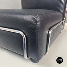 画像をギャラリービューアに読み込む, Armchair in black leather and metal, 1980s
