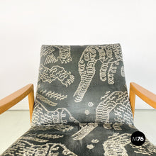 Load image into Gallery viewer, Armchair in wood, green and white velvet, 1960s