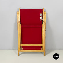 画像をギャラリービューアに読み込む, Deck chair in red fabric and wood by Fratelli Reguitti, 1960s