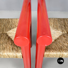 Charger l'image dans la galerie, Chairs with armrests in red wood and straw, 1970s
