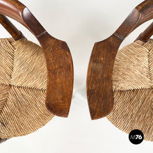 画像をギャラリービューアに読み込む, Tub chairs in straw and wood, 1970s
