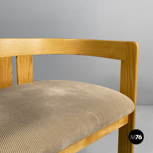 Charger l'image dans la galerie, Tub chairs in wood and beige velvet, 1980s