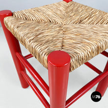 Load image into Gallery viewer, Stool in red wood and straw, 1970s