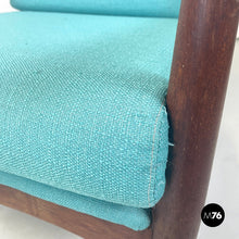 画像をギャラリービューアに読み込む, Armchairs in light blue fabric and wood, 1960s