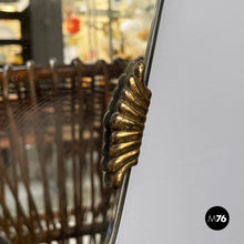 将图片加载到图库查看器,Geometric wall mirror in brass and wood, 1950s