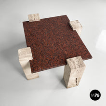 画像をギャラリービューアに読み込む, Red granite and travertine coffee table, 1970s