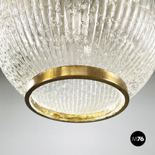 Charger l'image dans la galerie, Chandelier in molded glass, brass and metal, 1950s