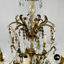 画像をギャラリービューアに読み込む, Glass drop chandelier with brass structure, 1900-1950s