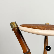 Load image into Gallery viewer, Pedestal in brown leather and bamboo, 1930s