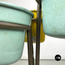 Load image into Gallery viewer, Brass and light blue and yellow metal floor ashtray, 1950s