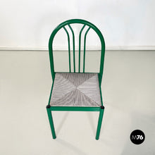 画像をギャラリービューアに読み込む, Green metal and grey straw chairs, 1980s