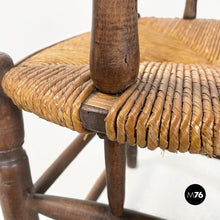 Load image into Gallery viewer, Wood and straw chair with armrests, late 1800s