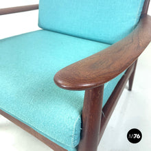画像をギャラリービューアに読み込む, Armchairs in light blue fabric and wood, 1960s