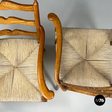 Load image into Gallery viewer, Armchairs in woven straw and wood, 1940s