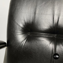 将图片加载到图库查看器,Office armchair in black leather and metal, 1980s