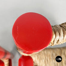 Charger l'image dans la galerie, Chairs with armrests in red wood and straw, 1970s