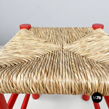 Load image into Gallery viewer, Stool in red wood and straw, 1970s